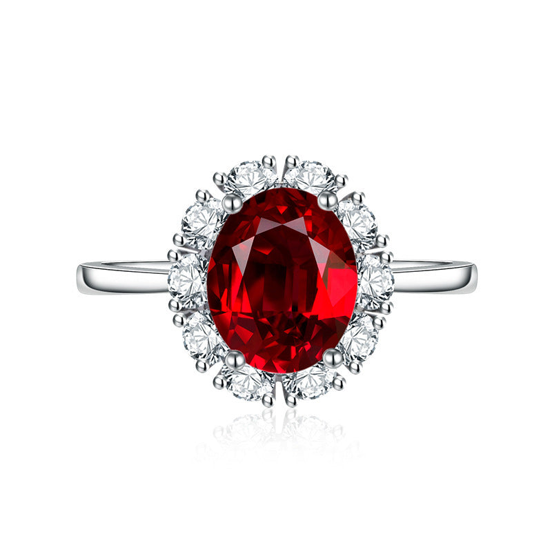 European and American new oval ruby ring four claw emerald ring multi-color treasure live purple zircon live model