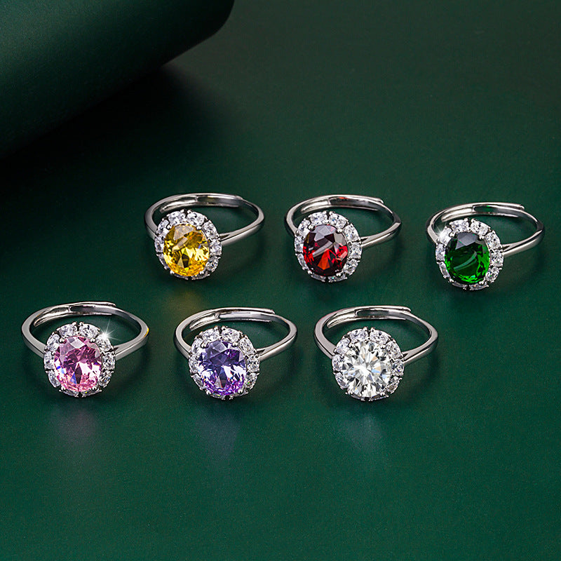 European and American new oval ruby ring four claw emerald ring multi-color treasure live purple zircon live model