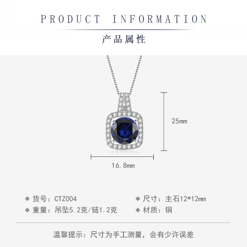 New European and American style square bag sapphire colored gemstone set luxurious inlaid blue spinel pendant earring ring three-piece set