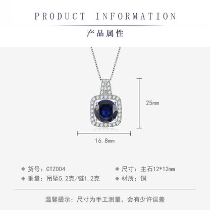 New European and American style square bag sapphire colored gemstone set luxurious inlaid blue spinel pendant earring ring three-piece set