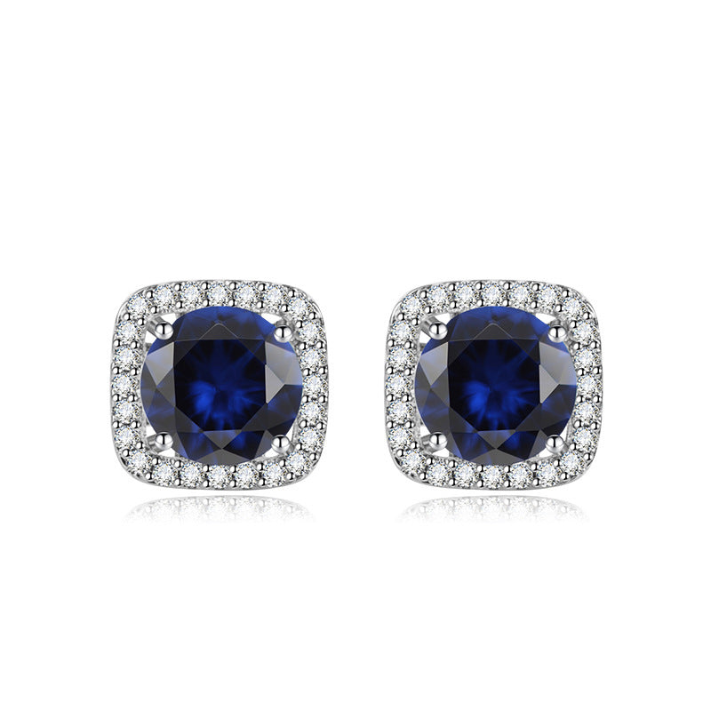 New European and American style square bag sapphire colored gemstone set luxurious inlaid blue spinel pendant earring ring three-piece set