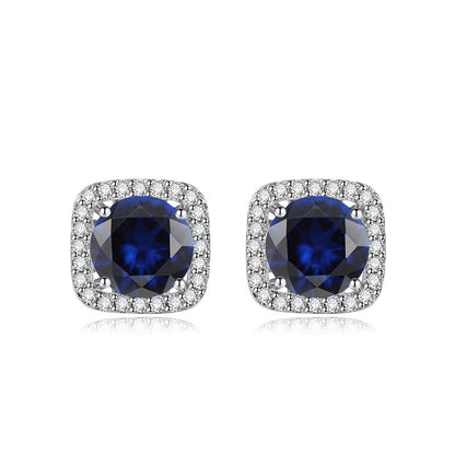 New European and American style square bag sapphire colored gemstone set luxurious inlaid blue spinel pendant earring ring three-piece set