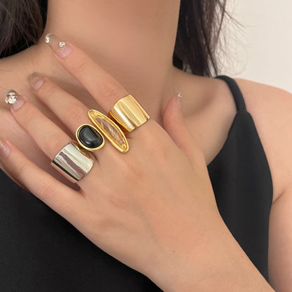 French light luxury niche design copper plated real gold black agate special-shaped natural smoky quartz light luxury open ring female